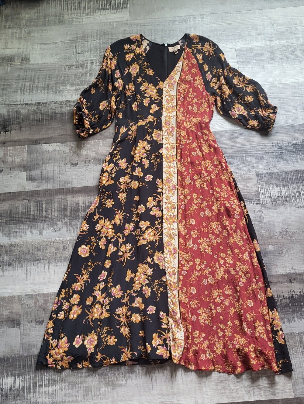 anthropologie kachel hazel floral dress Size 6 Silk Blend Maxi Boho Puff Sleeve